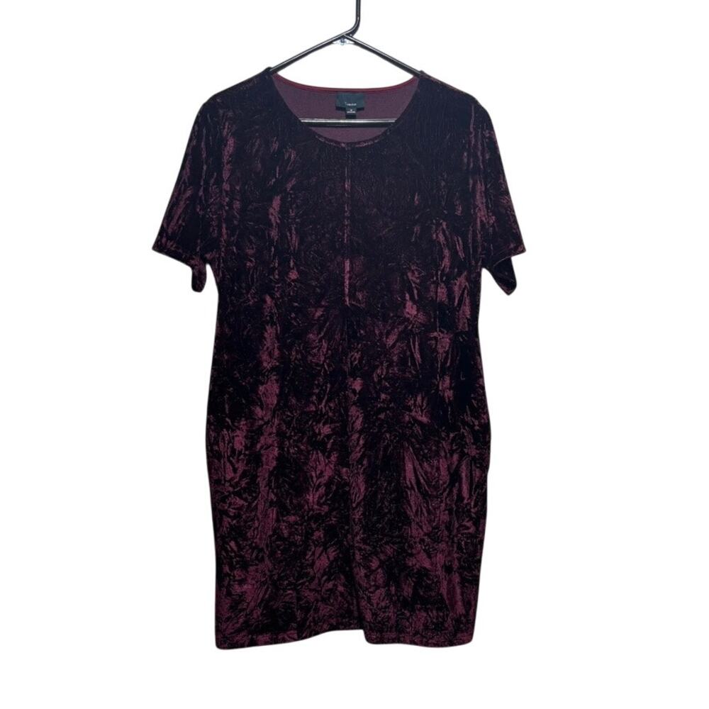 Lumiere Women's Burgundy Crushed Velvet Pockets Shirt Dress Size M Holiday Party